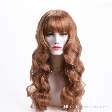 Aishili top quality brown long deep body wave bundles hd curly frontal wigs synthetic wigs for women